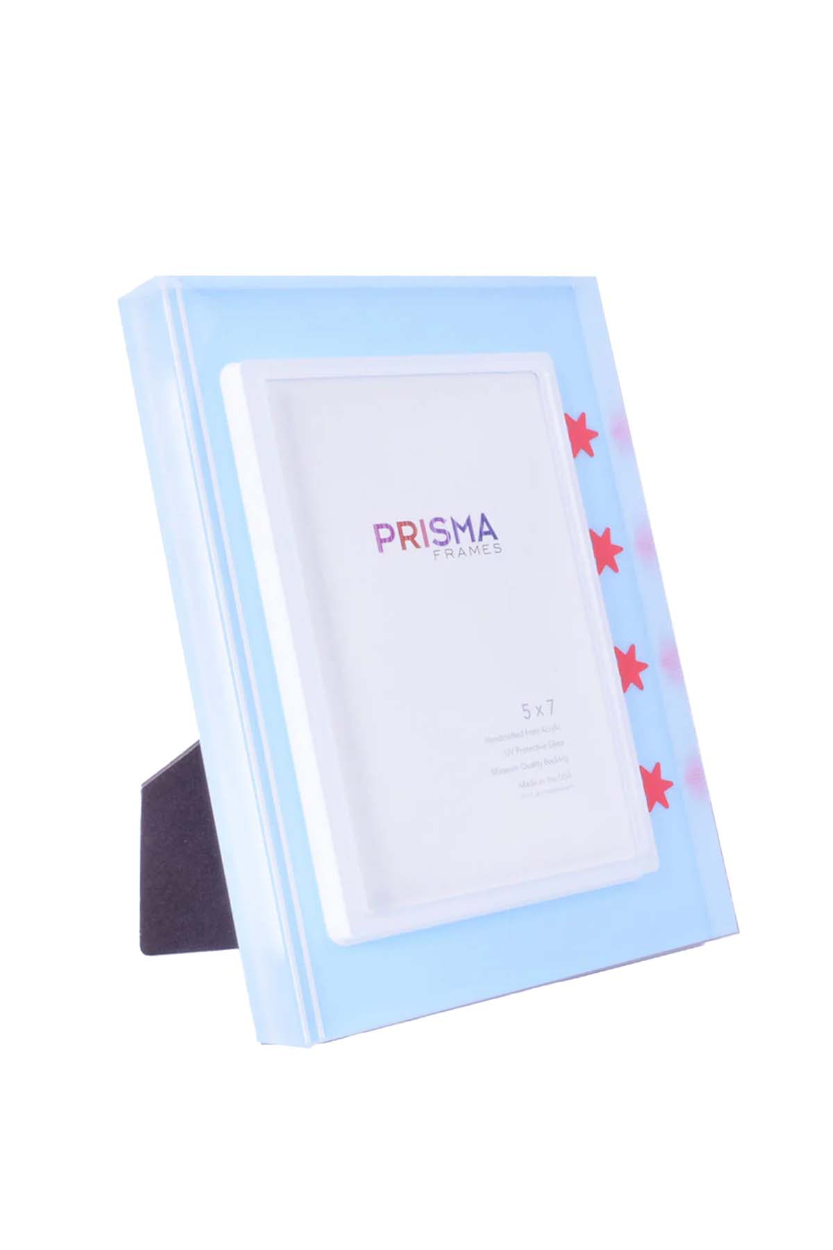 Powder blue Chicago frame with white stripes on the side - side view