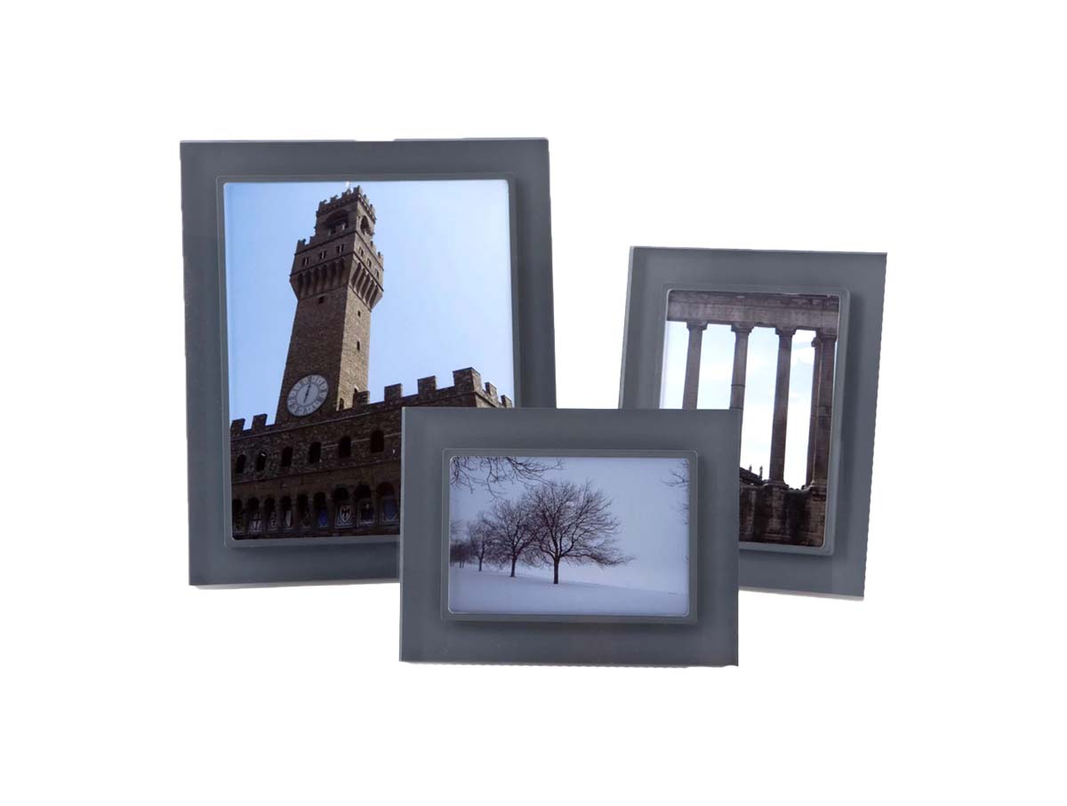 Grouping of Slate Gray Prisma Acrylic Frames, of many shapes and sizes
