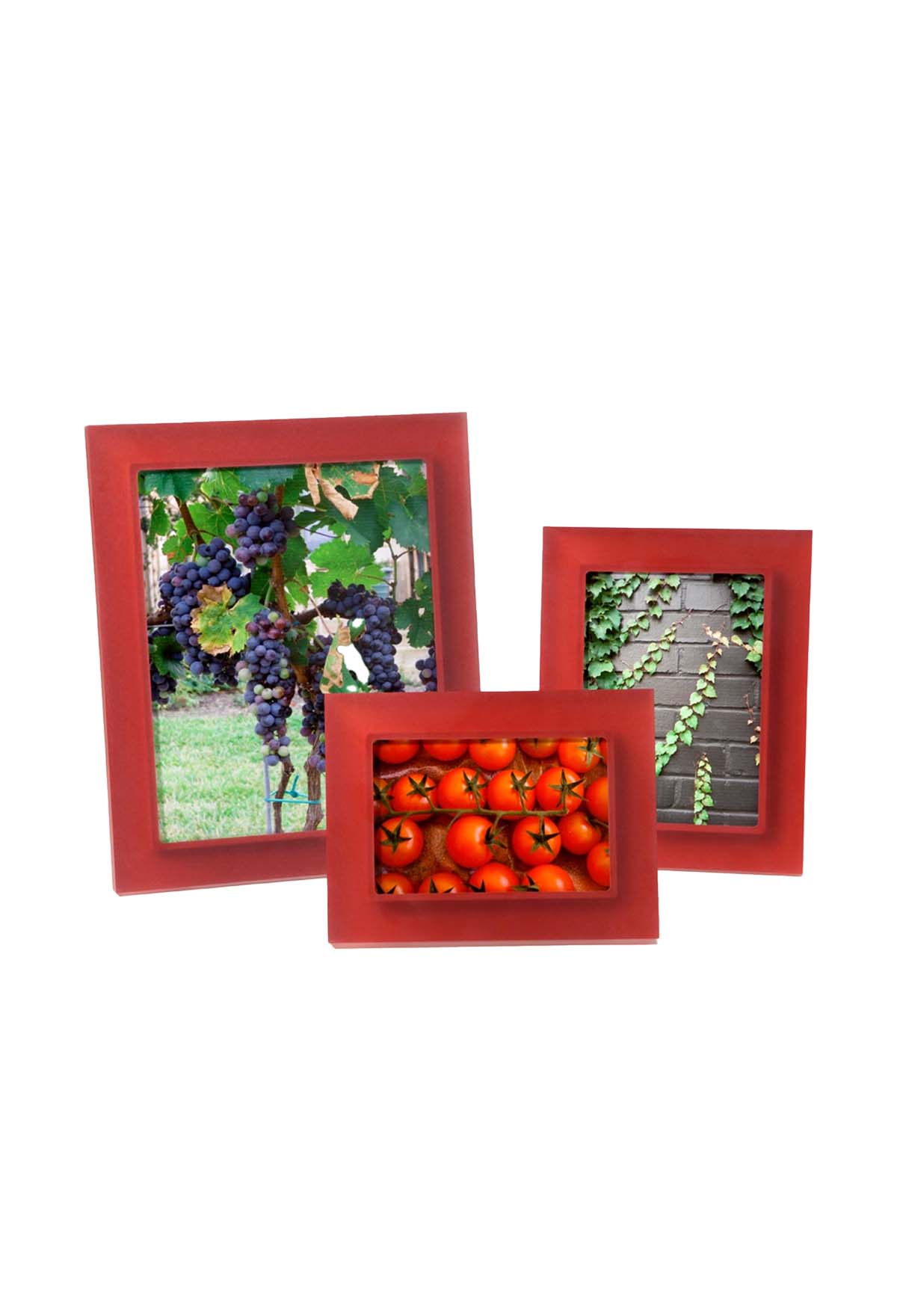 Multiple Tomato Red Prisma Frames, group view, in many shapes and sizes