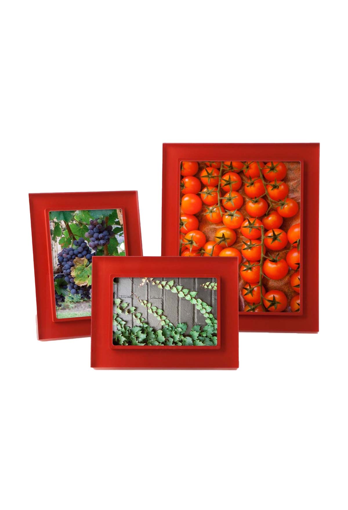 Multiple Tomato Red Prisma Frames, group view, in many shapes and sizes