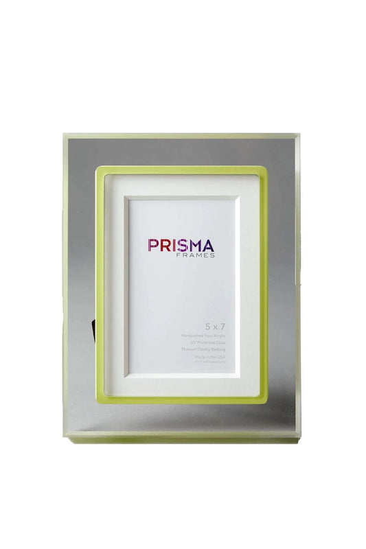 Clear Circa Prisma 5x7 frame with Celery accent, front view