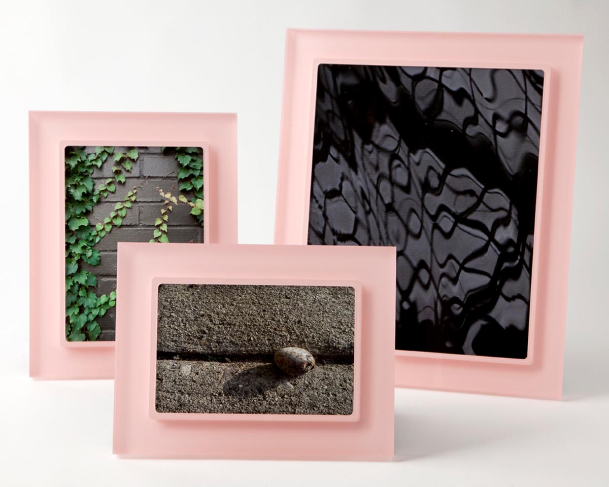 Pink Prisma frame, tight group viewing of multiple sizes and shapes