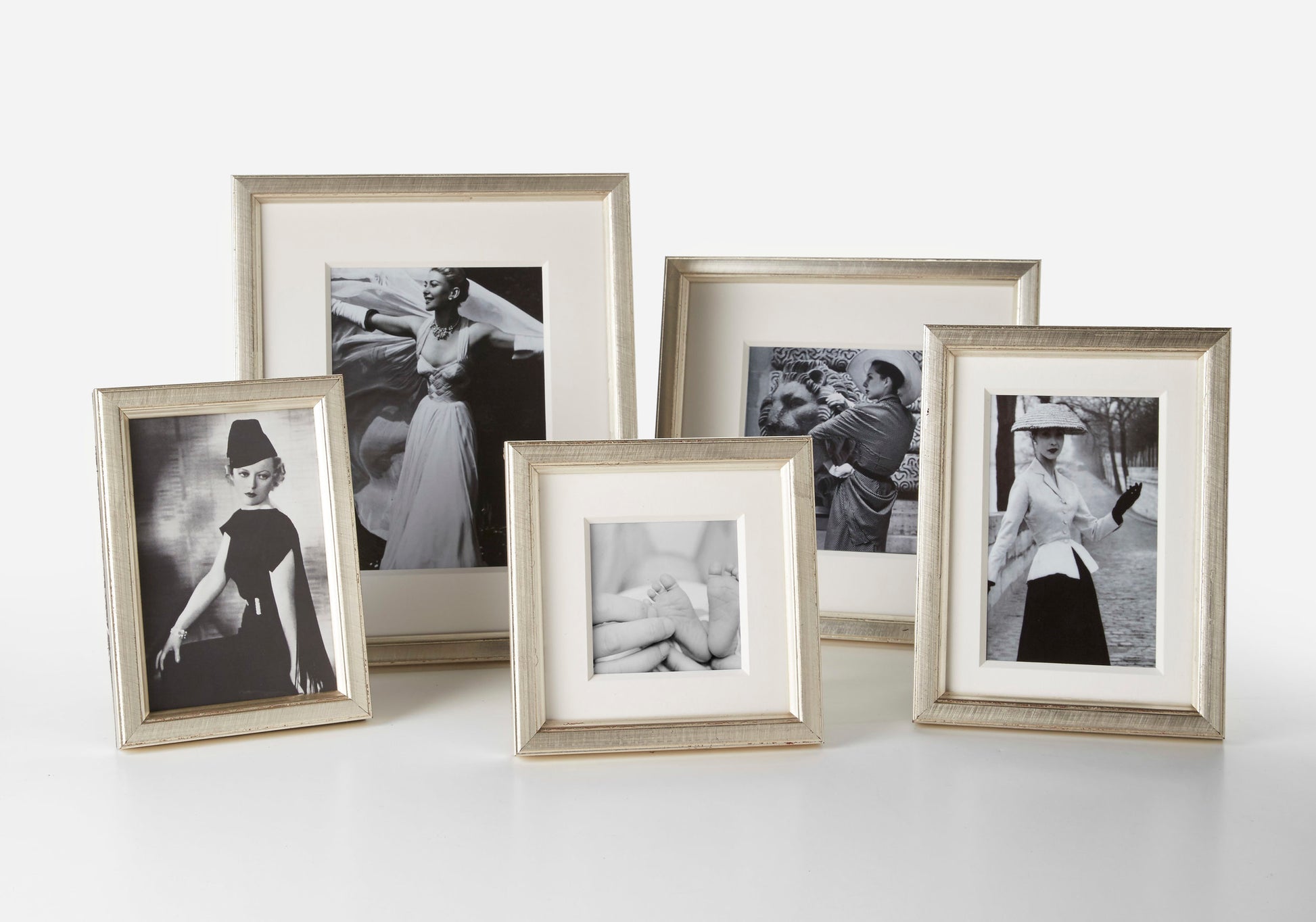 Range of Brancusi Platino Silver tone frames in a grouping on a plain background