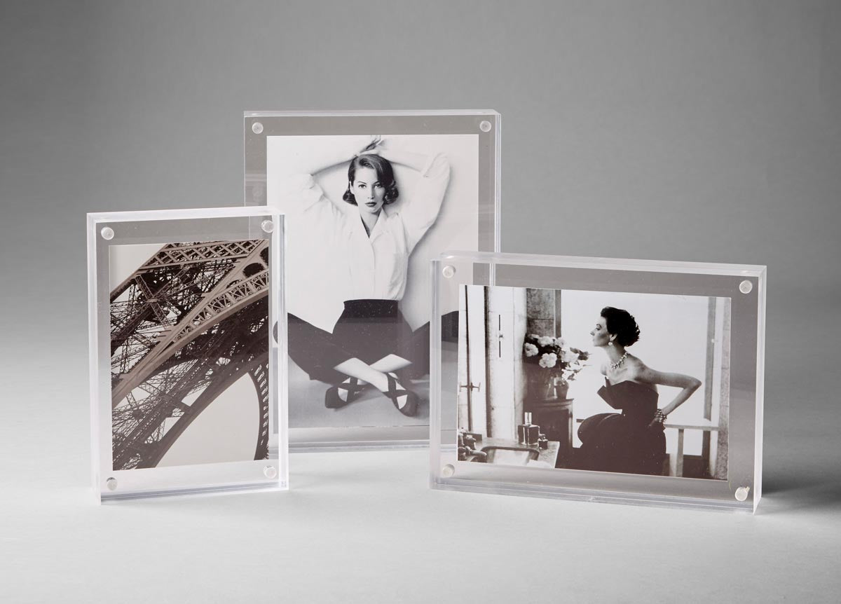 Several Priti Clear Prisma photo frames, with vintage chic photos inside