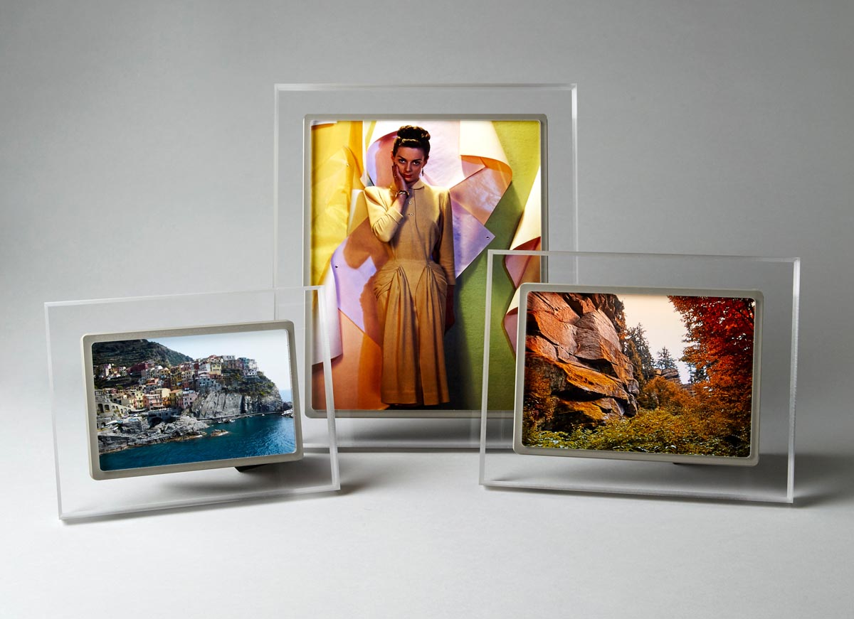 Circa grey clear lucite frame - group view in multiple dimensions