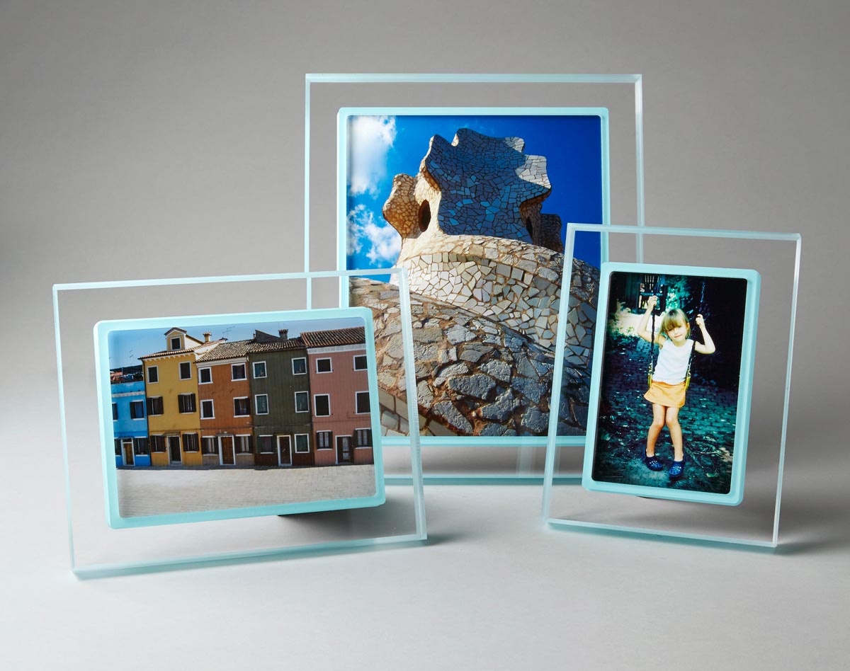 Circa island Prisma clear lucite frames in multiple dimensions - group view